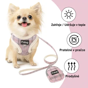 Alternative view of Postroj pro psy s vodítkem a taštičkou – Kostkovaný design, měkký