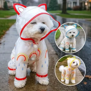 Voděodolná duhová pláštěnka pro psy s kapucí