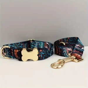 2ks sada obojku a vodítka – etnický vzor, nastavitelný set